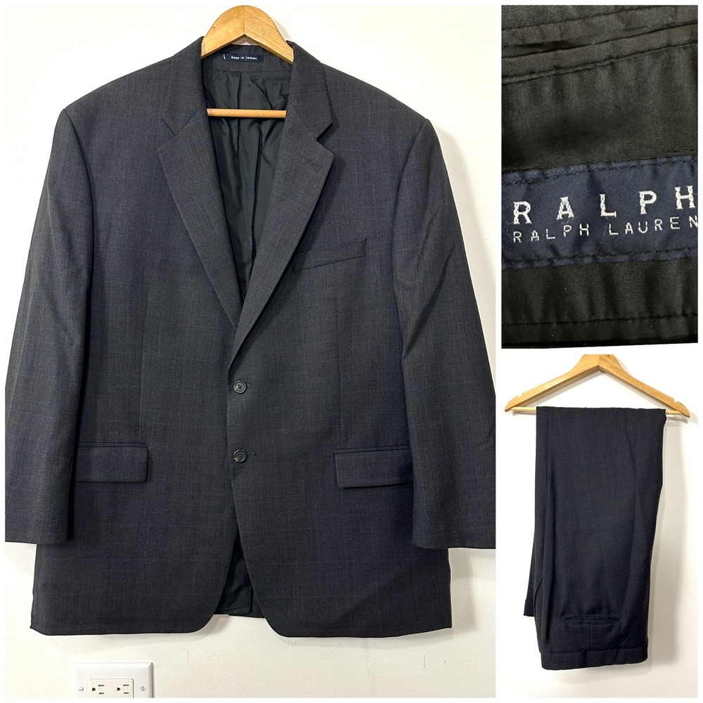 VTG 90s Ralph Lauren Wool Suit Set 48R 43x31‎ Gray Glen Plaid Power Suit Canada